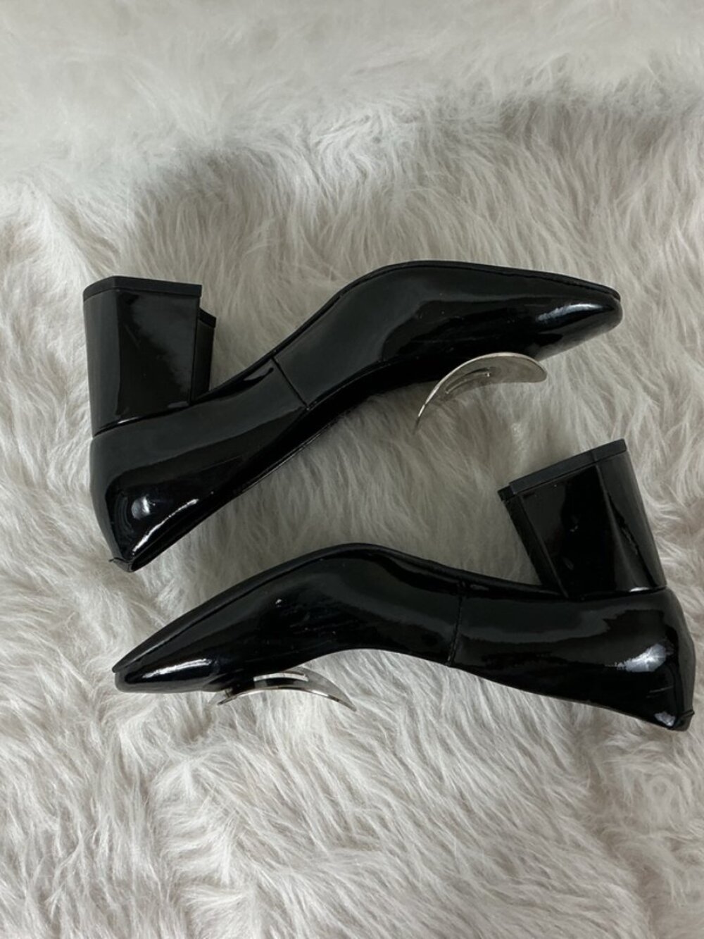 Jeffrey Campbell Tippi Black Patent Leather Silver Metal Pump Block Heels 6.5 - Picture 7 of 8